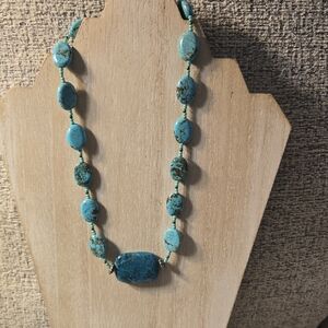 Handmade In USA Blue Howlite 18" Beaded Necklace Set With Matching Earrings